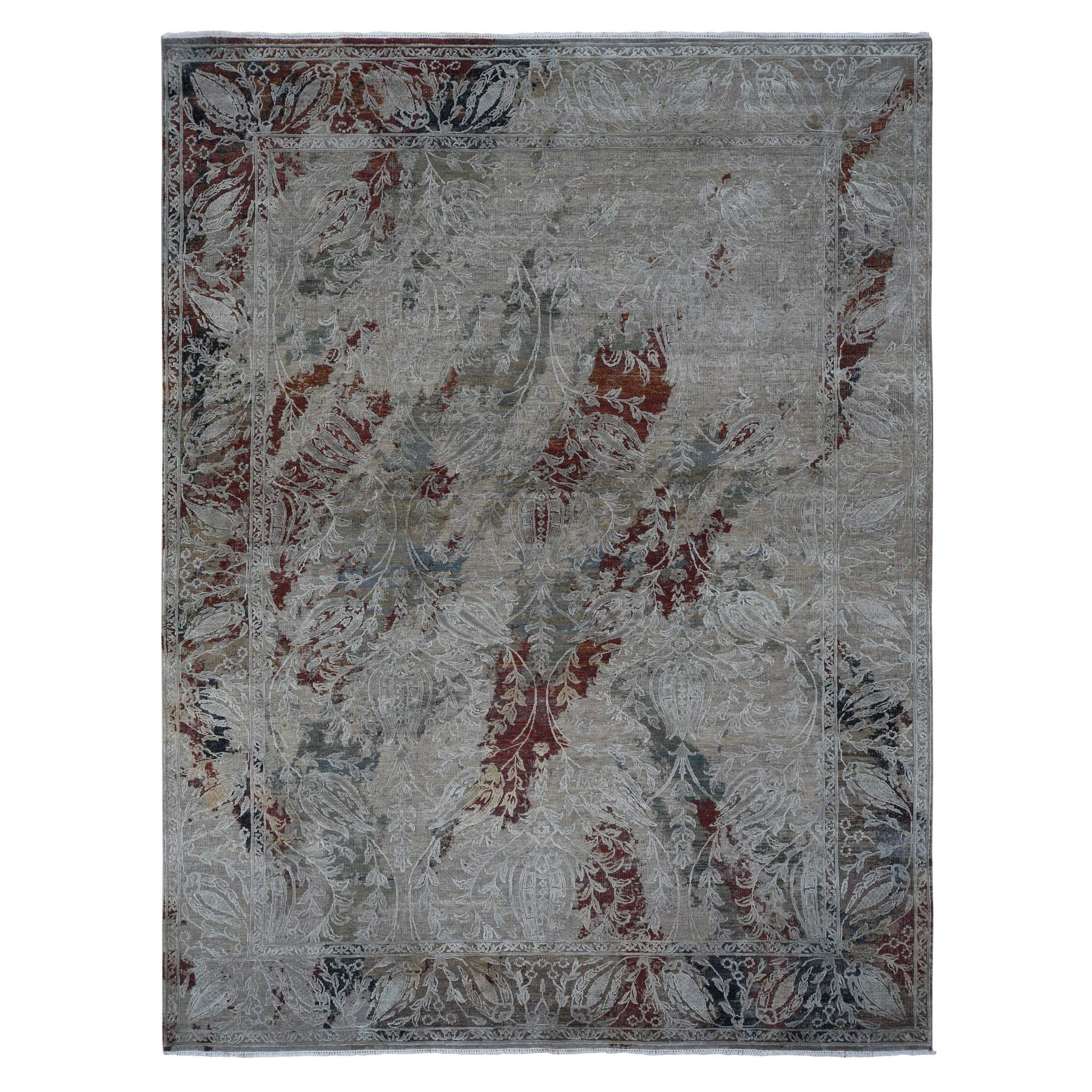 Transitional Silk Hand-Knotted Area Rug 9'0